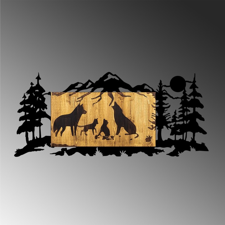 Decoración pared de madera Wolf Family nogal negro 108x3x47 cm