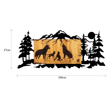 Decoración pared de madera Wolf Family nogal negro 108x3x47 cm