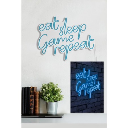 Iluminación LED decorativa de plástico eat sleep game repeat azul 51x40x2 cm