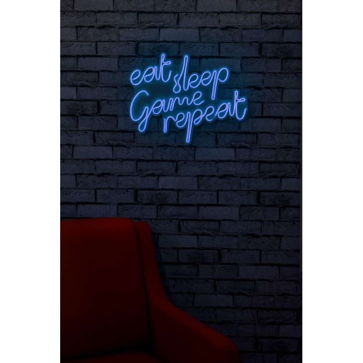 Iluminación LED decorativa de plástico eat sleep game repeat azul 51x40x2 cm