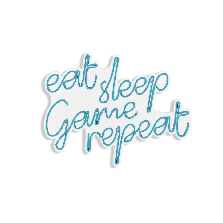 Iluminación LED decorativa de plástico eat sleep game repeat azul 51x40x2 cm