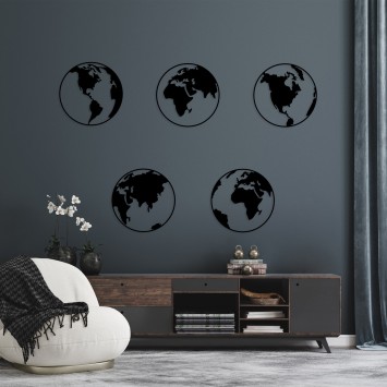 Decoración pared de metal World Map 2 negro 50x50 cm (5 piezas)