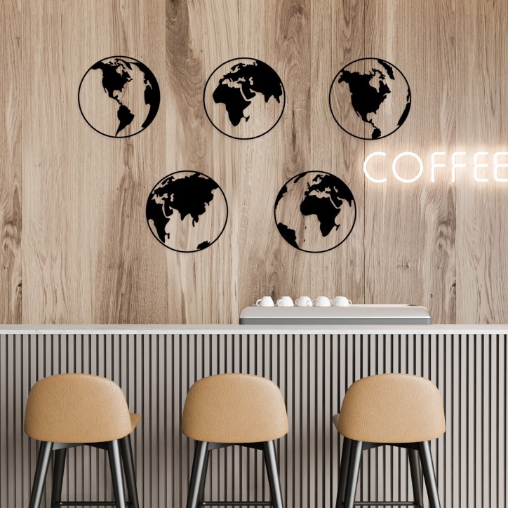 Decoración pared de metal World Map 2 negro 50x50 cm (5 piezas)