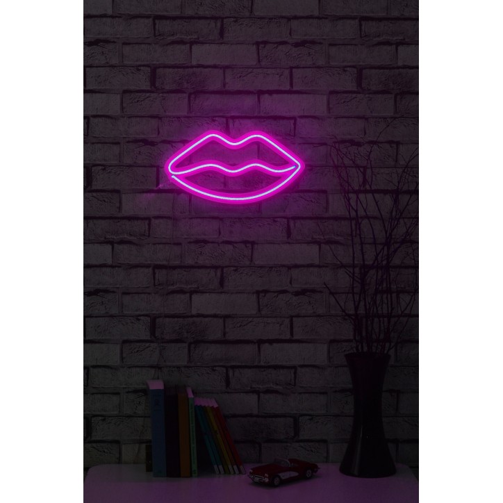 Iluminación LED decorativa de plástico Lips rosa 36x19x2 cm