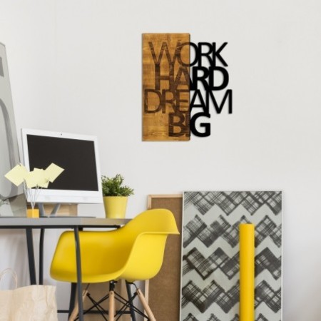 Decoración pared de madera Work Hard Dream Big nogal negro 48x58 cm