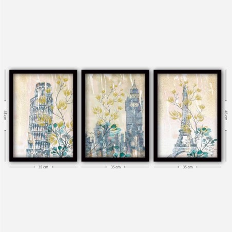 Cuadro decorativo enmarcado 3SC49 multicolor 35x45 cm (3 piezas)