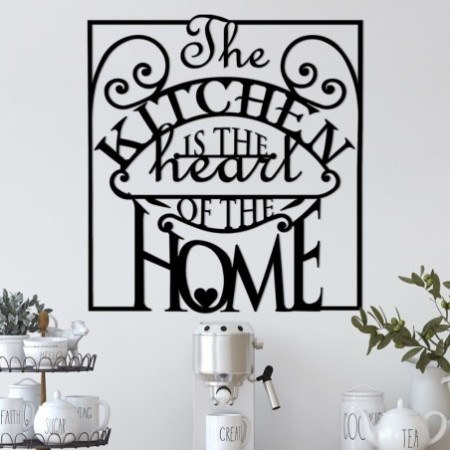 Decoración pared de metal The Kitchen Is The Heart Of The Home negro 56x0.15x53 cm