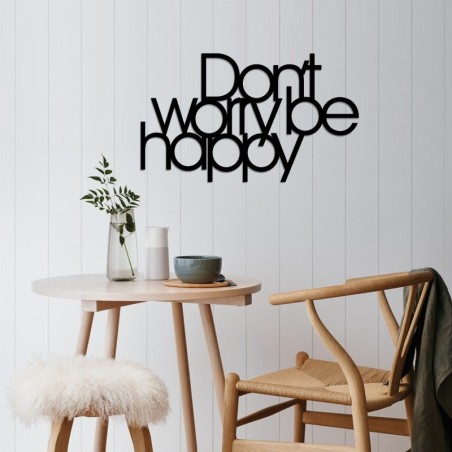 Decoración pared de metal Dont Worry Be Happy negro 50x30 cm