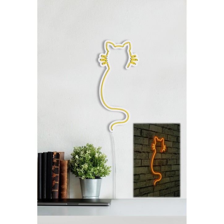 Iluminación LED decorativa de plástico Cat amarillo 22x48x2 cm