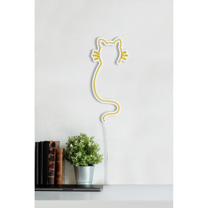 Iluminación LED decorativa de plástico Cat amarillo 22x48x2 cm