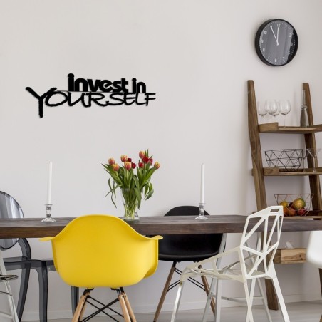 Decoración pared de metal Invest In Yourself negro 75x28 cm