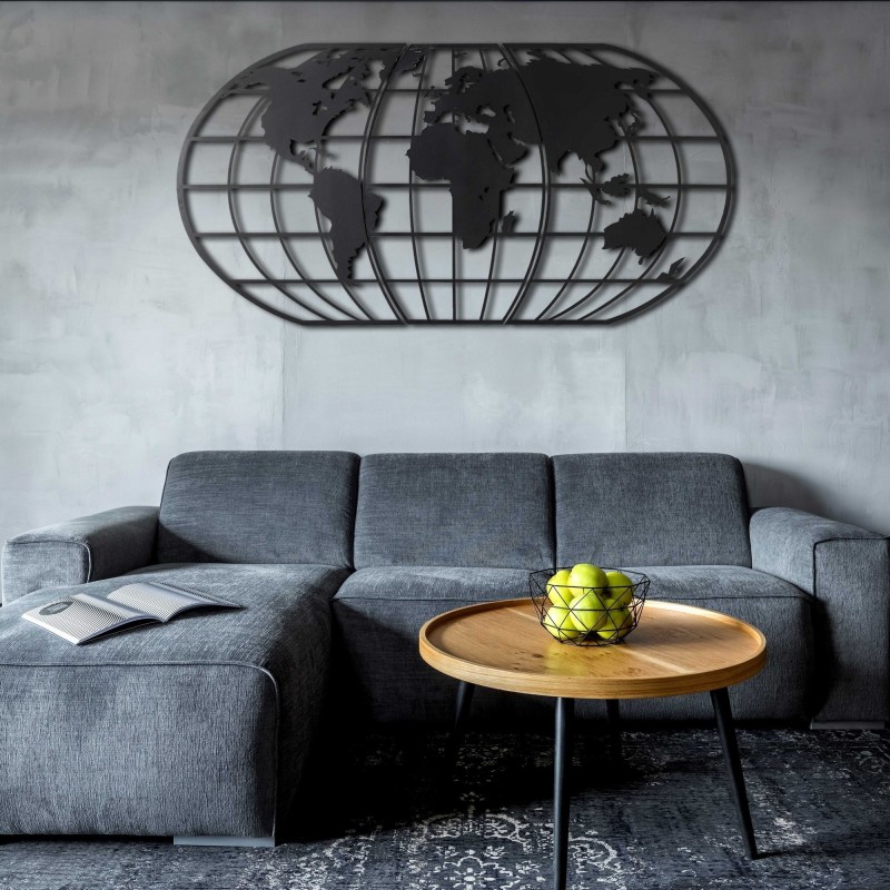 Decoración pared de metal World Map Globe negro 60x120 cm