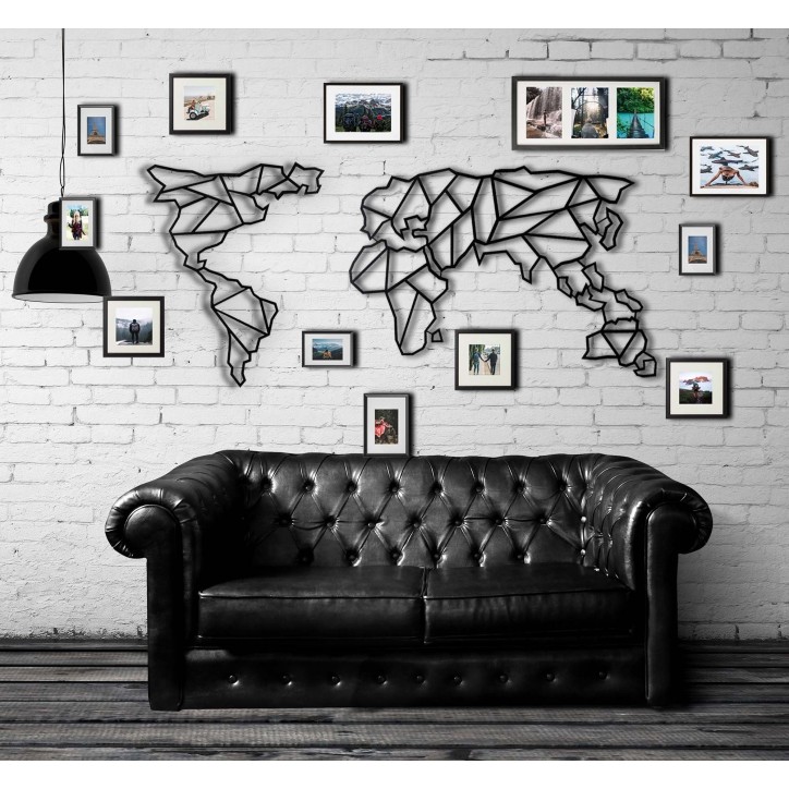 Decoración pared de metal World Map v22 negro 60x120 cm