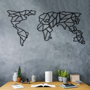 Decoración pared de metal World Map v22 negro 60x120 cm