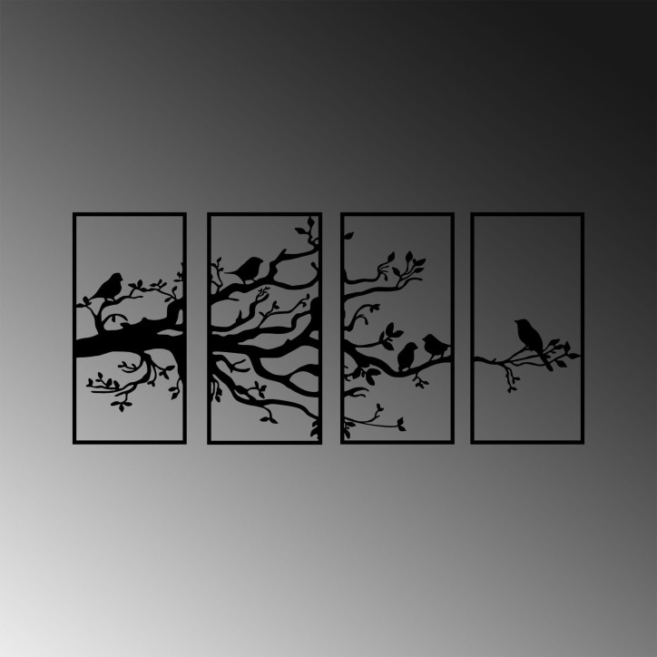 Decoración pared de metal Tree Branch And Birds-269 negro 34x70 cm (4 piezas)