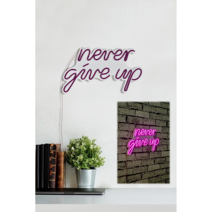 Iluminación LED decorativa de plástico Never Give Up rosa 39.5x23x2 cm