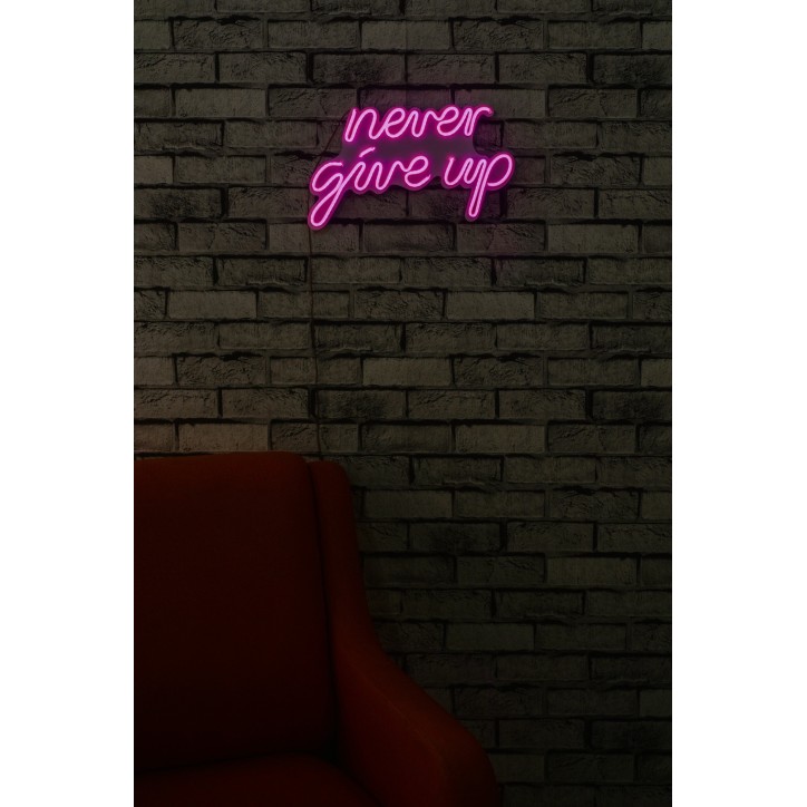 Iluminación LED decorativa de plástico Never Give Up rosa 39.5x23x2 cm