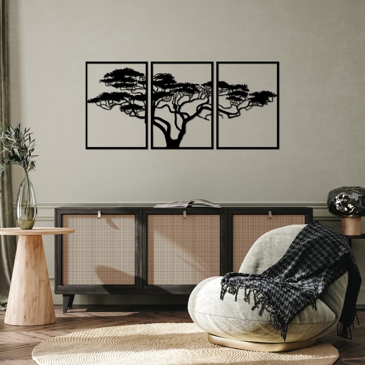 Decoración pared de metal Acacia Tree negro 50x70 cm (3 piezas)