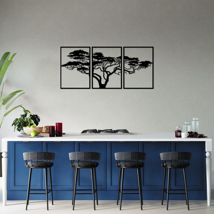 Decoración pared de metal Acacia Tree negro 50x70 cm (3 piezas)