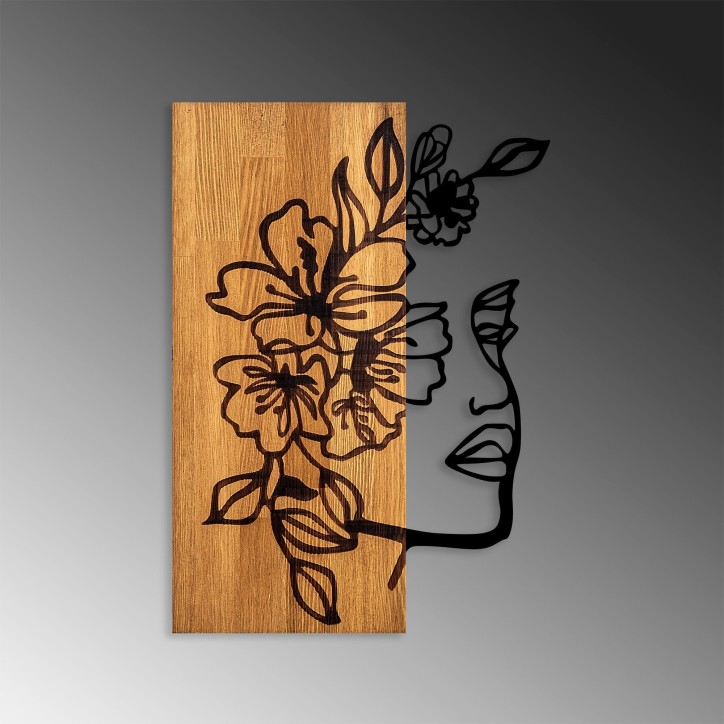 Decoración pared de madera Woman Floral Face-372 nogal negro 41x58 cm