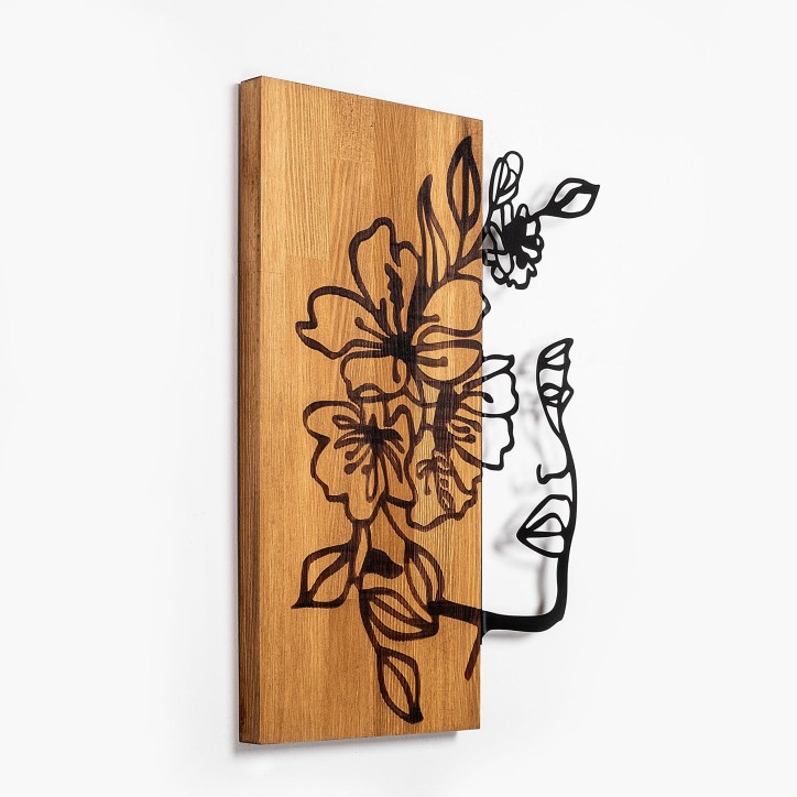 Decoración pared de madera Woman Floral Face-372 nogal negro 41x58 cm