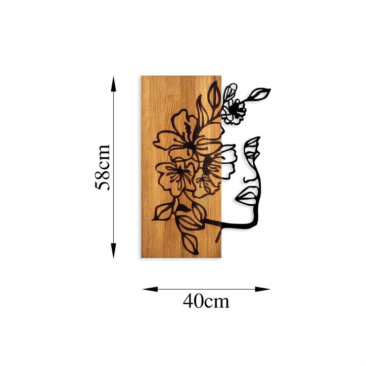 Decoración pared de madera Woman Floral Face-372 nogal negro 41x58 cm