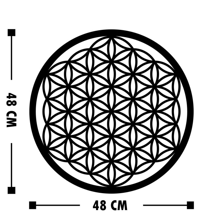 Decoración pared de metal Flower Of Life 1 negro 48x48 cm