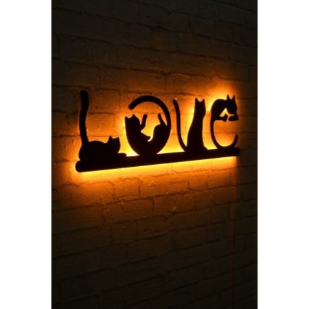 Iluminación LED decorativa Cat Love amarillo 70x22 cm