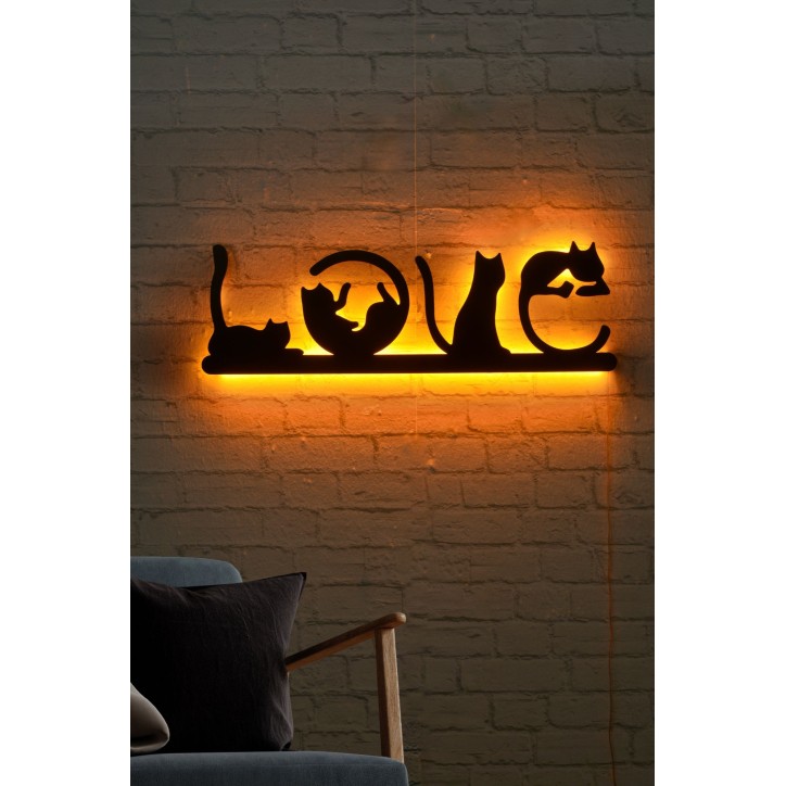 Iluminación LED decorativa Cat Love amarillo 70x22 cm