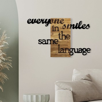 Decoración pared de madera Everyone Smiles in The Same Language nogal negro 95x3x58 cm