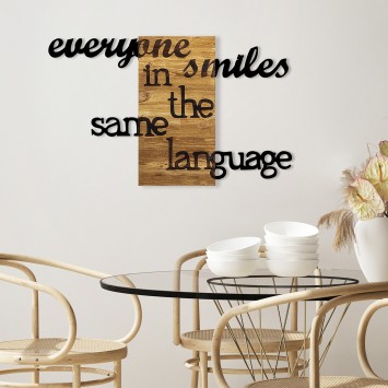 Decoración pared de madera Everyone Smiles in The Same Language nogal negro 95x3x58 cm