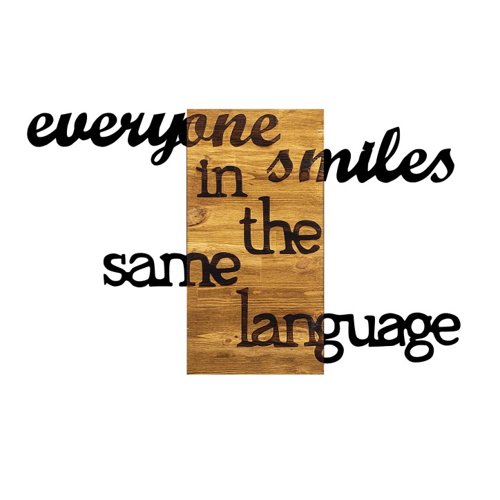 Decoración pared de madera Everyone Smiles in The Same Language nogal negro 95x3x58 cm