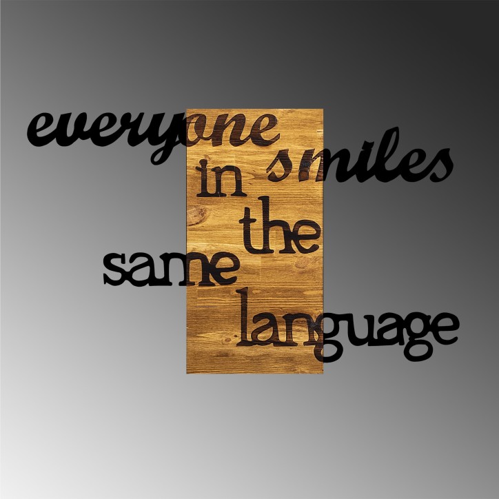 Decoración pared de madera Everyone Smiles in The Same Language nogal negro 95x3x58 cm