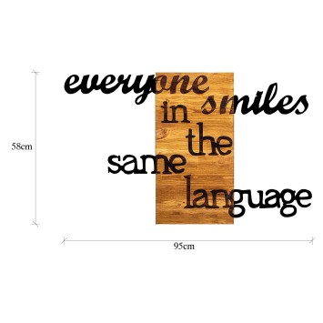 Decoración pared de madera Everyone Smiles in The Same Language nogal negro 95x3x58 cm