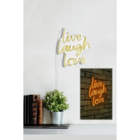 Iluminación LED decorativa de plástico Live Laugh Love amarillo 30.5x35.5x2 cm