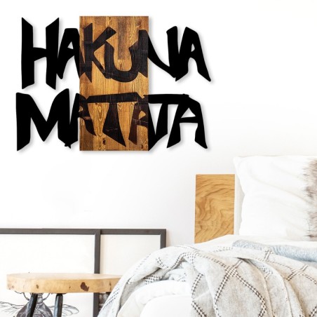 Decoración pared de madera Hakuna Matata 5 nogal claro negro 77x3x58