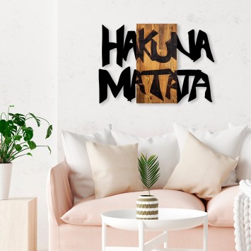 Decoración pared de madera Hakuna Matata 5 nogal claro negro 77x3x58