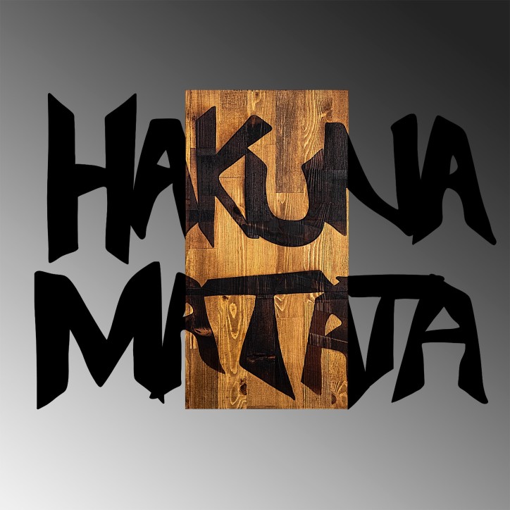 Decoración pared de madera Hakuna Matata 5 nogal claro negro 77x3x58