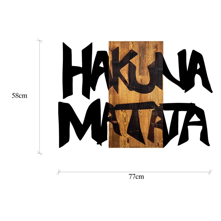 Decoración pared de madera Hakuna Matata 5 nogal claro negro 77x3x58