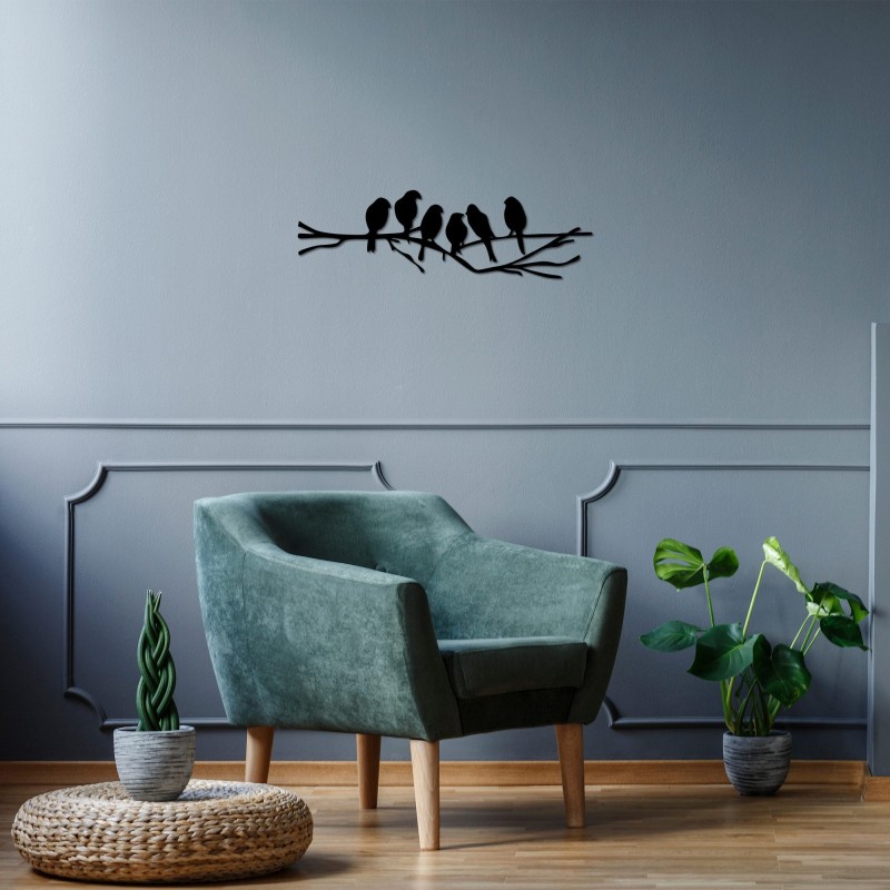 Decoración pared de metal Birds On The Branch negro 70x21 cm