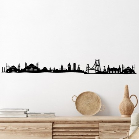 Decoración pared de metal Istanbul Skyline negro 117x0.15x13 cm