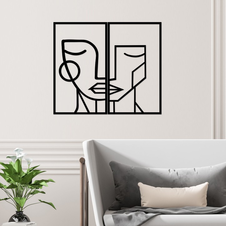 Decoración pared de metal Woman Face negro 39x66 cm (2 piezas)