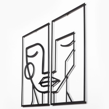 Decoración pared de metal Woman Face negro 39x66 cm (2 piezas)