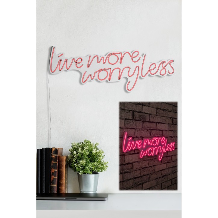 Iluminación LED decorativa de plástico Live More Worry Less rosa