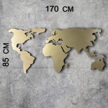 Decoración pared de metal World Map Silhouette XL oro 85x170 cm