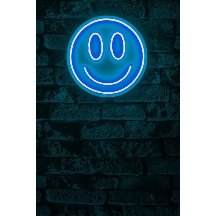 Iluminación LED decorativa de plástico Smiley azul diámetro 27 cm