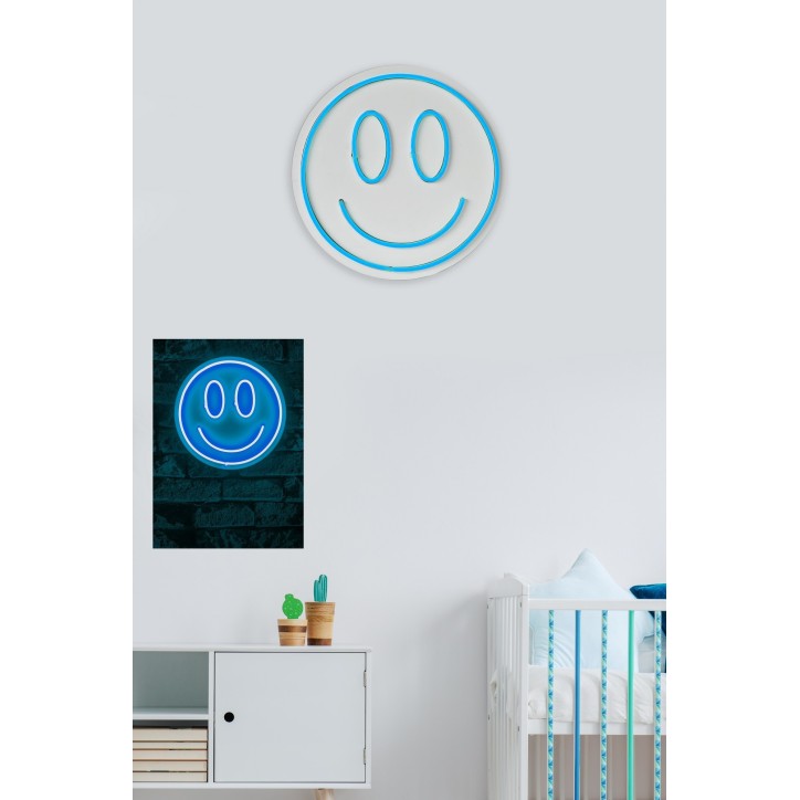 Iluminación LED decorativa de plástico Smiley azul diámetro 27 cm