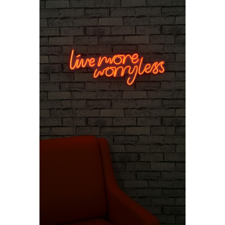 Iluminación LED decorativa de plástico Live More Worry Less rojo 67x36x2 cm