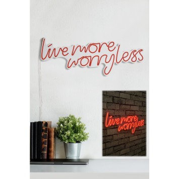 Iluminación LED decorativa de plástico Live More Worry Less rojo 67x36x2 cm