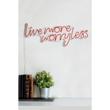 Iluminación LED decorativa de plástico Live More Worry Less rojo 67x36x2 cm